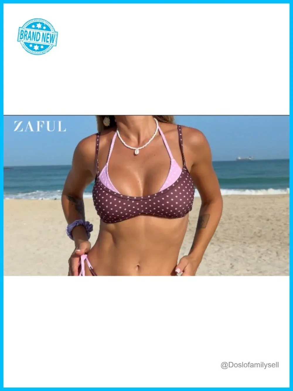 Women's Polka Dot Bikini Set Double Layer Halter Swimsuit Colorblock Side Tie 2